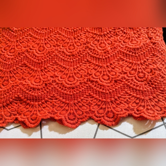 SUPER EUC🔥J. Crew🔥RED-ORANGE cotton/poly blend LACE TEE 🌞 sz M🌹Tres Femme 😍 - Picture 8 of 8